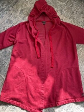 Eddie Bauer Red Open Front Hooded Cardigan Sweatshirt Medium / Large